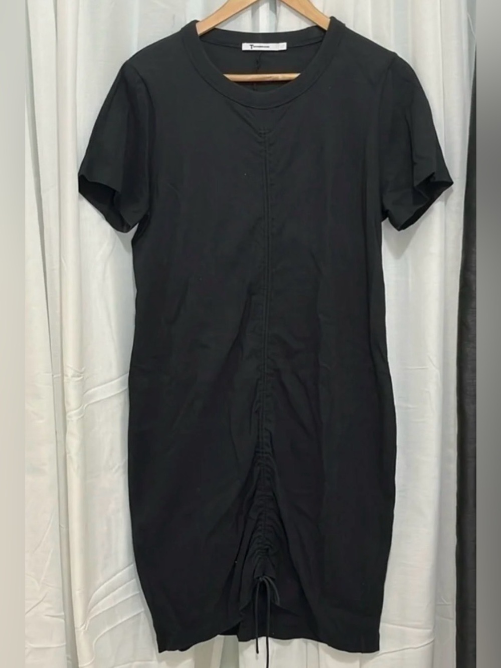 T by Alexander Wang Black Short Sleeve Ruched Front Dress a119